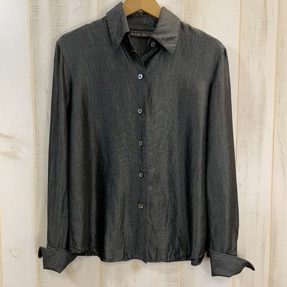 Linda Allard Ellen Tracy Dark Gray Blouse Linen 8 - Picture 1 of 3